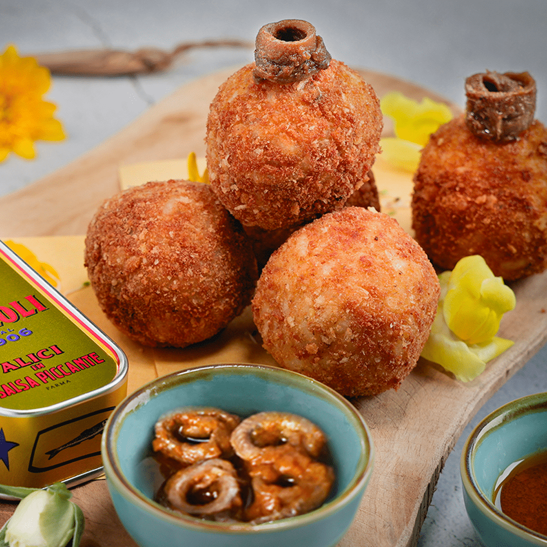 Anchovies Arancini in Spiced Sauce and Dill with Lime Mayonnaise | Rizzoli